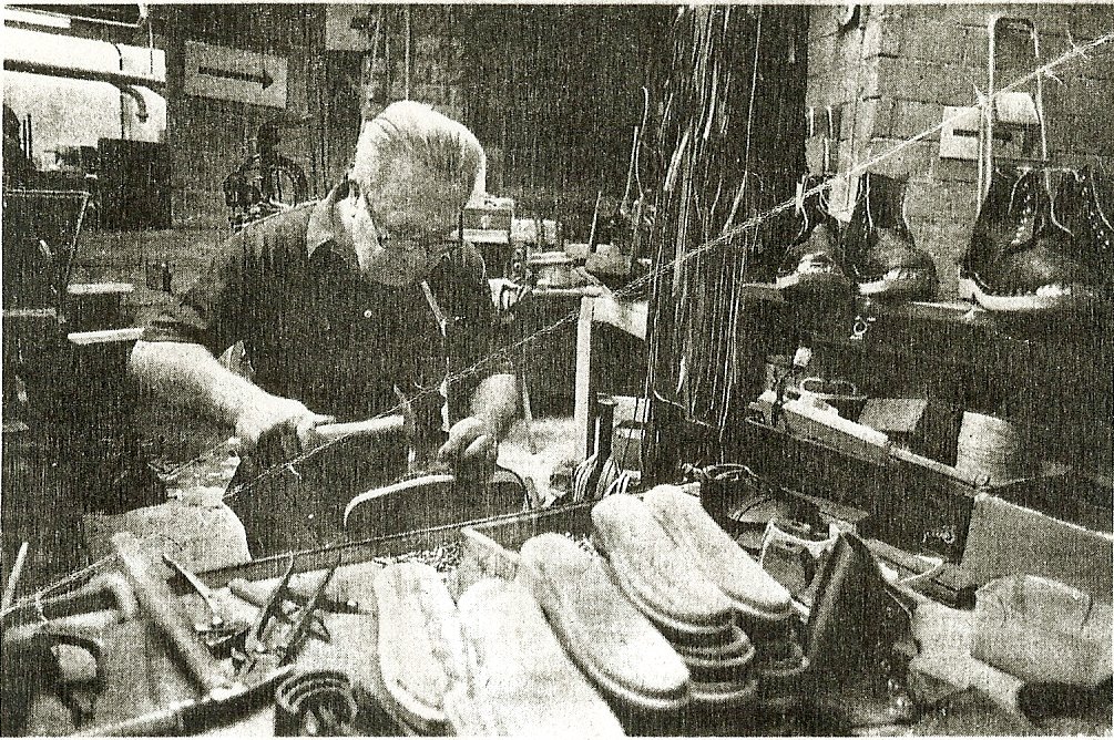 A clog-maker for more than 50 years, Nelson Rush was facing redundancy until the mill was put on the fashion and tourist tracks. Click to enlarge and print.